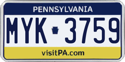 PA license plate MYK3759