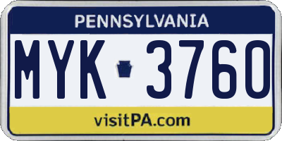 PA license plate MYK3760