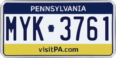 PA license plate MYK3761