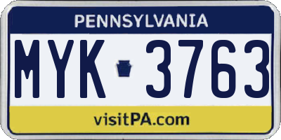 PA license plate MYK3763