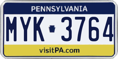 PA license plate MYK3764