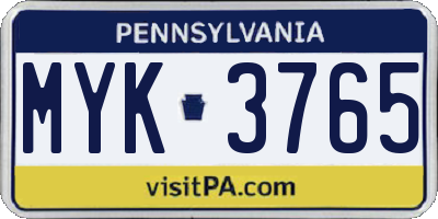 PA license plate MYK3765