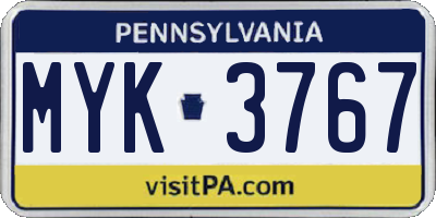 PA license plate MYK3767