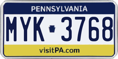 PA license plate MYK3768