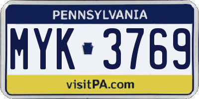 PA license plate MYK3769