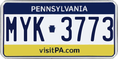 PA license plate MYK3773