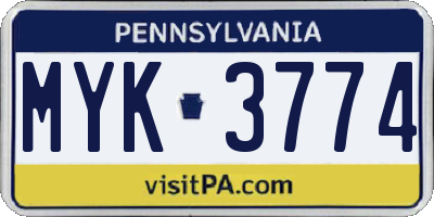 PA license plate MYK3774