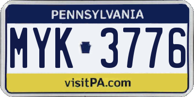 PA license plate MYK3776
