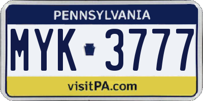 PA license plate MYK3777