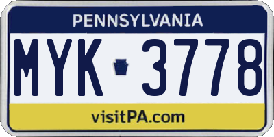 PA license plate MYK3778