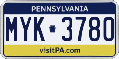 PA license plate MYK3780