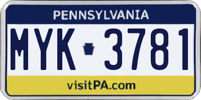 PA license plate MYK3781