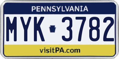 PA license plate MYK3782