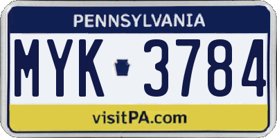 PA license plate MYK3784