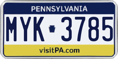 PA license plate MYK3785