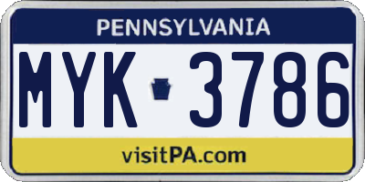 PA license plate MYK3786