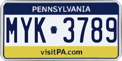 PA license plate MYK3789