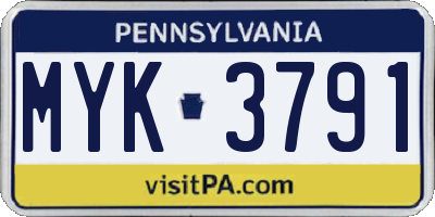 PA license plate MYK3791
