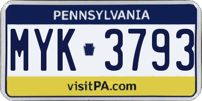 PA license plate MYK3793