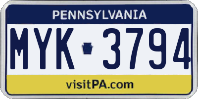 PA license plate MYK3794