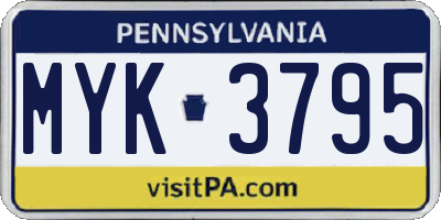 PA license plate MYK3795