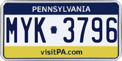 PA license plate MYK3796