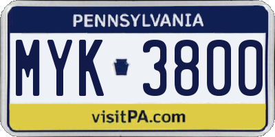 PA license plate MYK3800