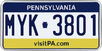 PA license plate MYK3801