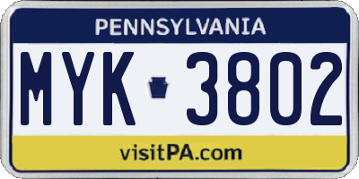 PA license plate MYK3802