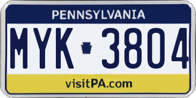 PA license plate MYK3804