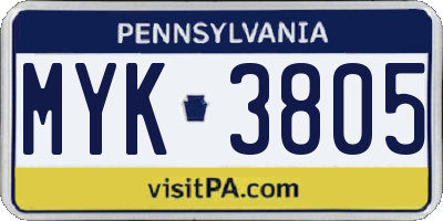 PA license plate MYK3805