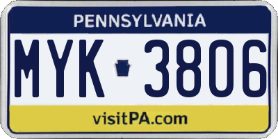 PA license plate MYK3806