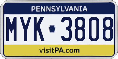 PA license plate MYK3808