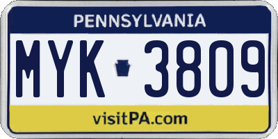 PA license plate MYK3809