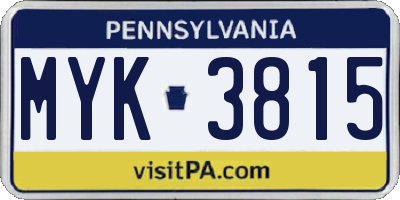 PA license plate MYK3815