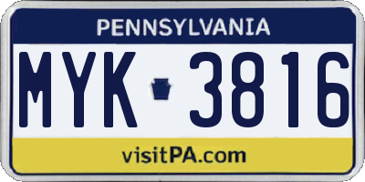 PA license plate MYK3816