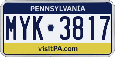 PA license plate MYK3817
