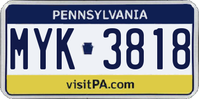 PA license plate MYK3818