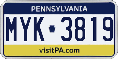 PA license plate MYK3819