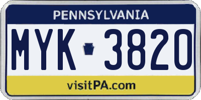 PA license plate MYK3820
