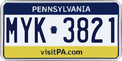PA license plate MYK3821