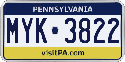 PA license plate MYK3822
