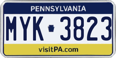 PA license plate MYK3823