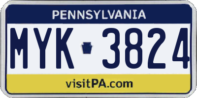 PA license plate MYK3824