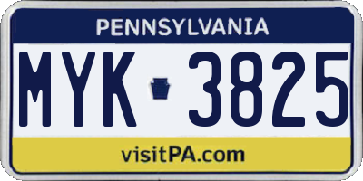 PA license plate MYK3825