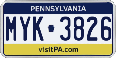 PA license plate MYK3826