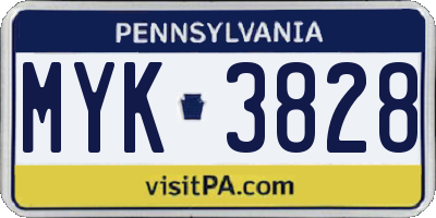 PA license plate MYK3828