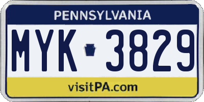 PA license plate MYK3829