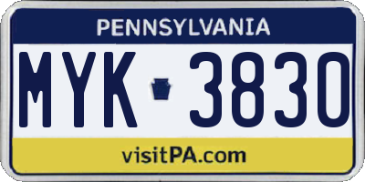 PA license plate MYK3830