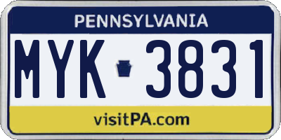 PA license plate MYK3831